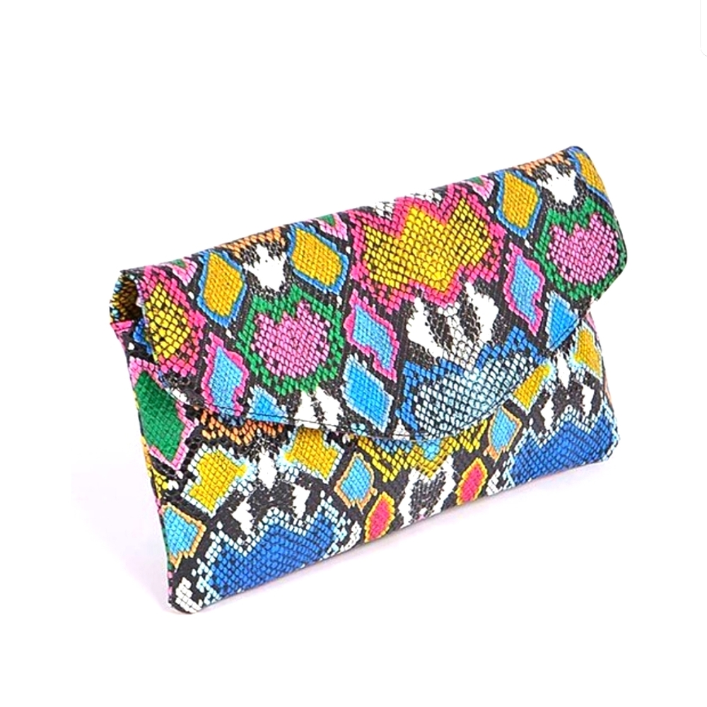 Multicolored Snake Print Clutch
